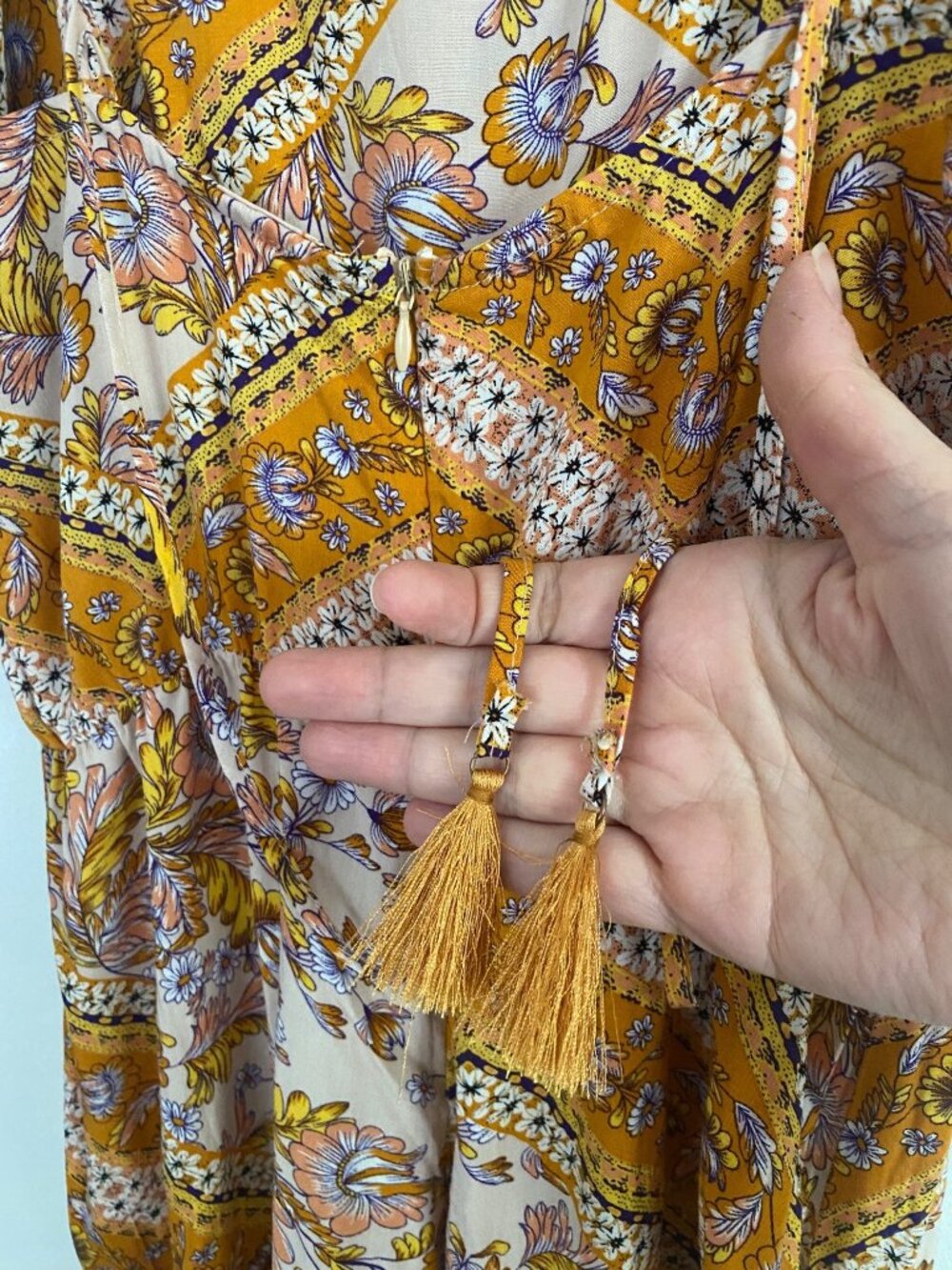 NWT Jaase Bohemian Floral Wide-Leg Jumpsuit Tassels, Elastic Waist Size S - Picture 3 of 9